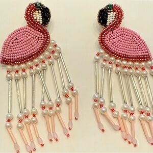 Pink Beaded Flamingo Earrings